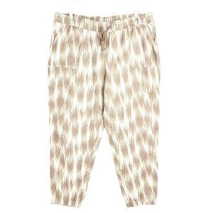 ZUDA Women's Pull-on Elastic Drawstring Linen Blend White Brown Pants Sz 1X NWOT